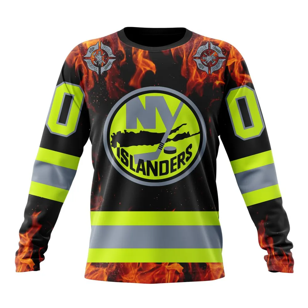 NHL New York Islanders Special Design Honoring Firefighters St2401 Long Sleeved Sweatshirt 