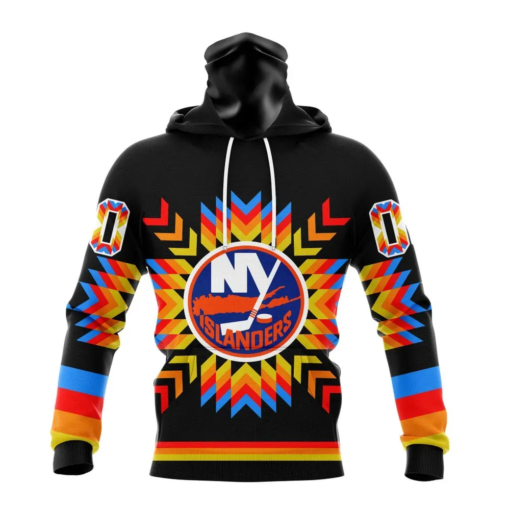 NHL New York Islanders Special Design With Native Pattern St2306 Mask Hoodie