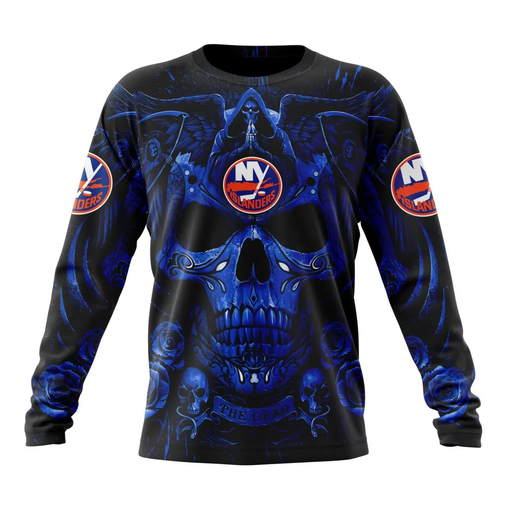 NHL New York Islanders Special Design With Skull Art St2203 Long Sleeved Sweatshirt 