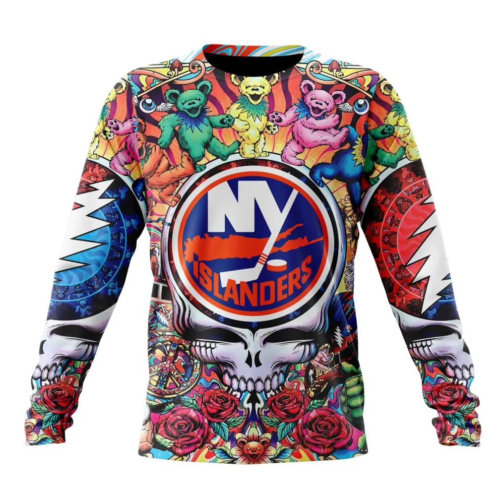 NHL New York Islanders Special Grateful Dead Design St2304 Long Sleeved Sweatshirt 