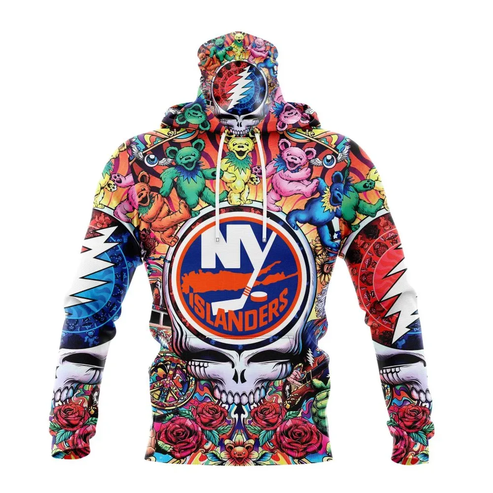 NHL New York Islanders Special Grateful Dead Design St2304 Mask Hoodie