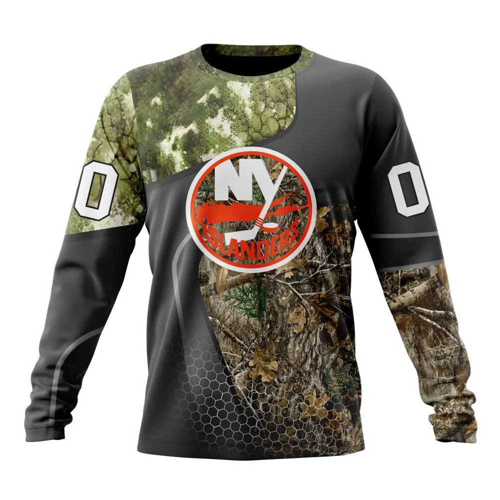 NHL New York Islanders Special Hunting Camo Design St2302 Long Sleeved Sweatshirt 