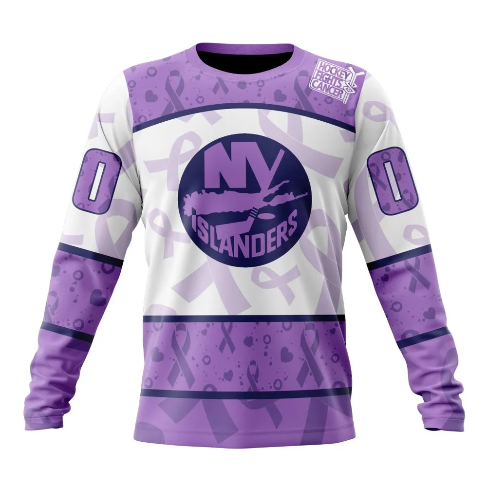 NHL New York Islanders Special Lavender Fight Cancer St2201 Long Sleeved Sweatshirt 