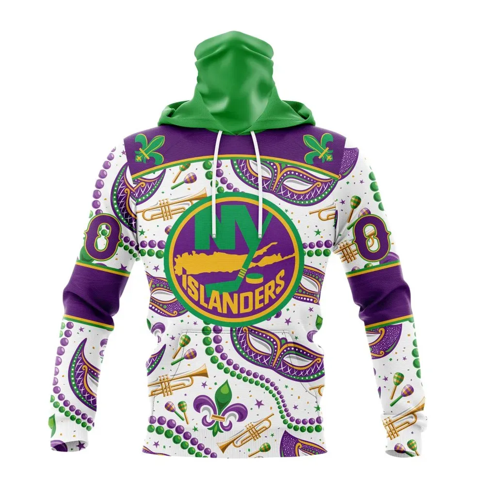 NHL New York Islanders Special Mardi Gras Design St2401 Mask Hoodie