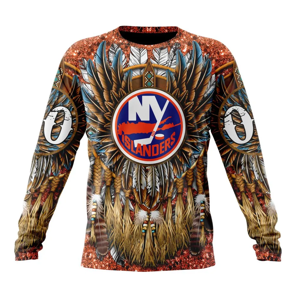 NHL New York Islanders Special Native Costume Design St2201 Long Sleeved Sweatshirt 