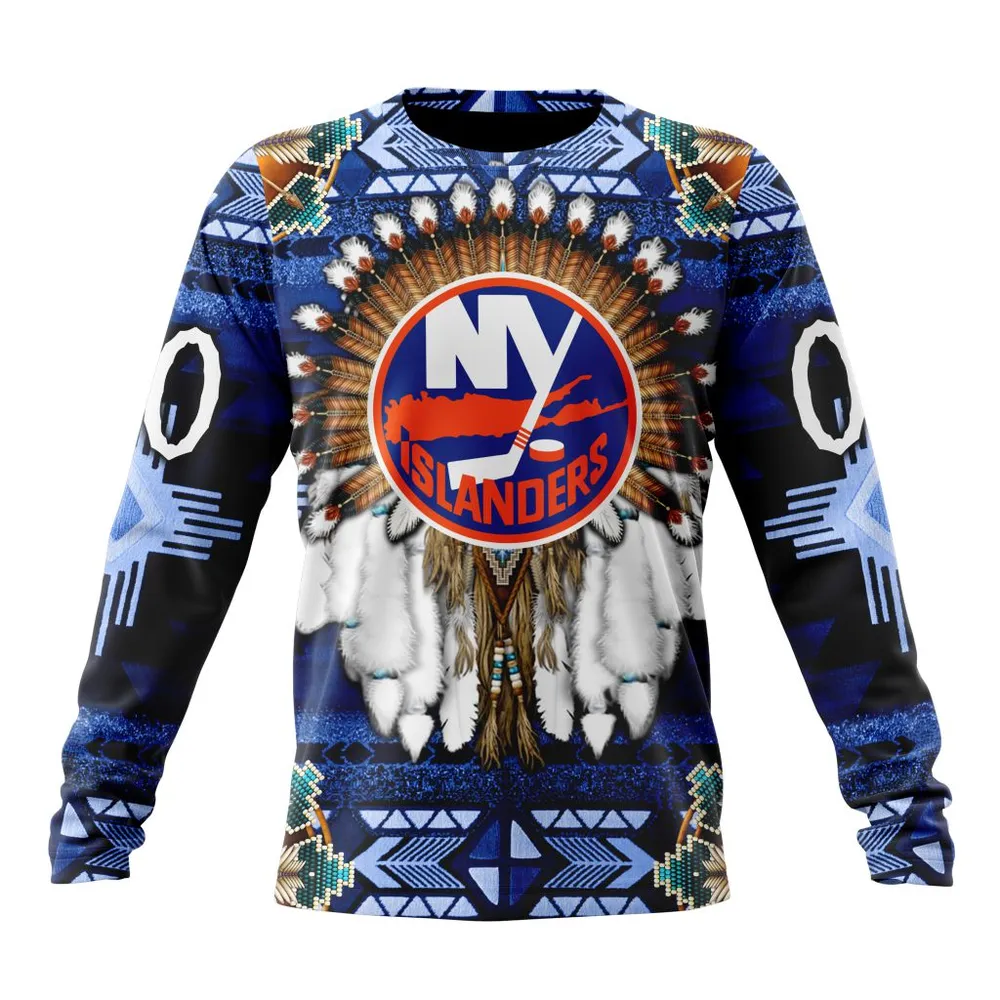 NHL New York Islanders Special Native Costume Design St2202 Long Sleeved Sweatshirt 