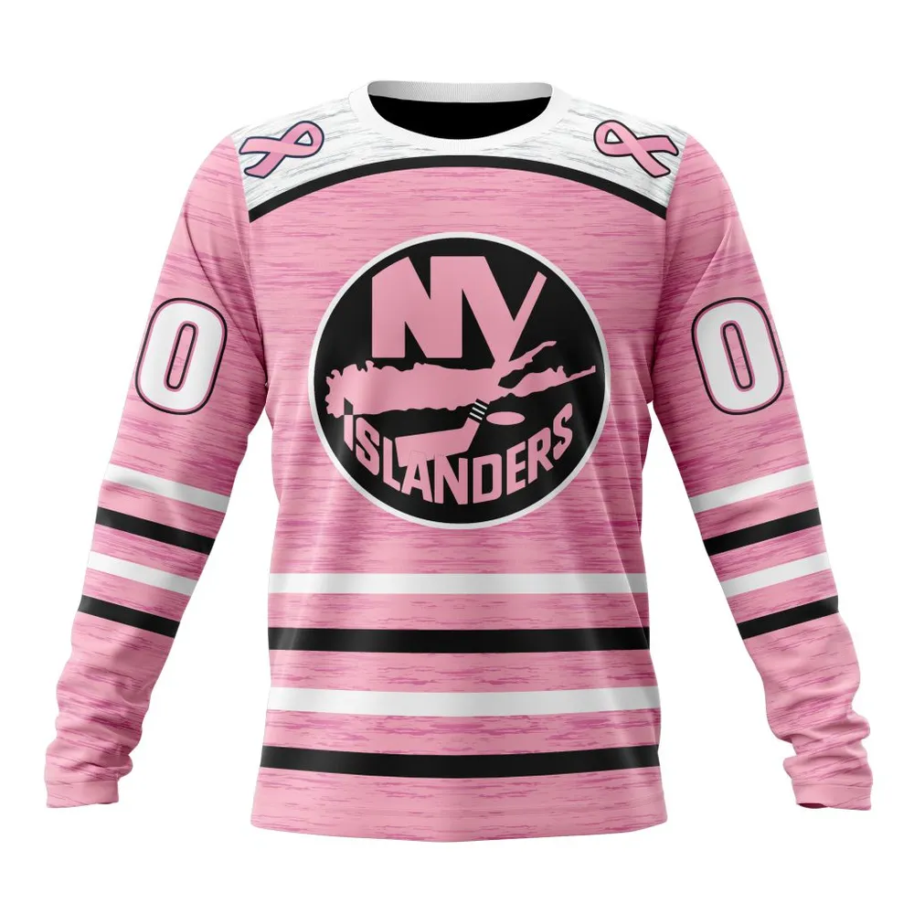 NHL New York Islanders Special Pink Fight Breast Cancer Design St2304 Long Sleeved Sweatshirt 