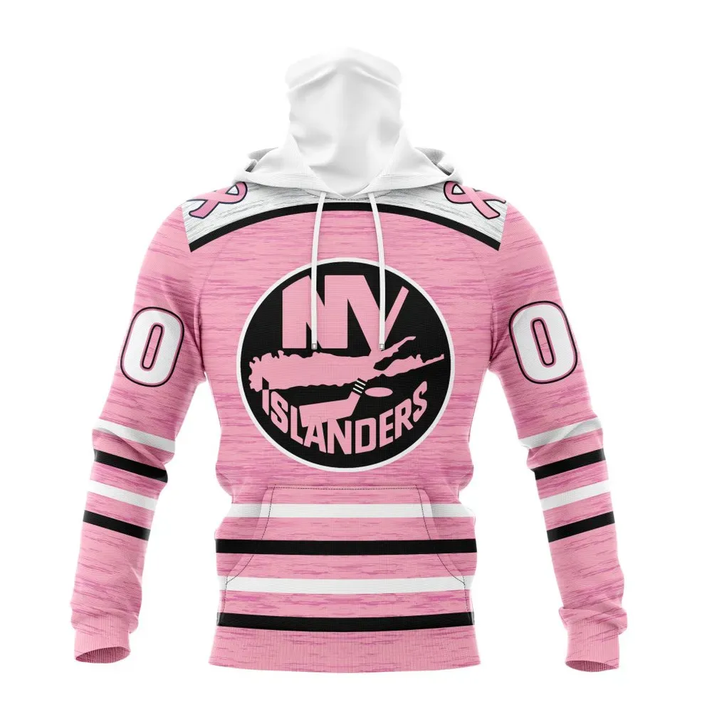 NHL New York Islanders Special Pink Fight Breast Cancer Design St2304 Mask Hoodie