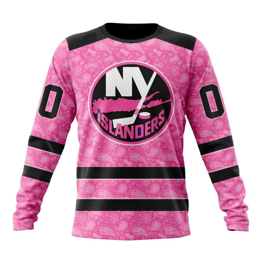 NHL New York Islanders Special Pink Fight Breast Cancer St2306 Long Sleeved Sweatshirt 