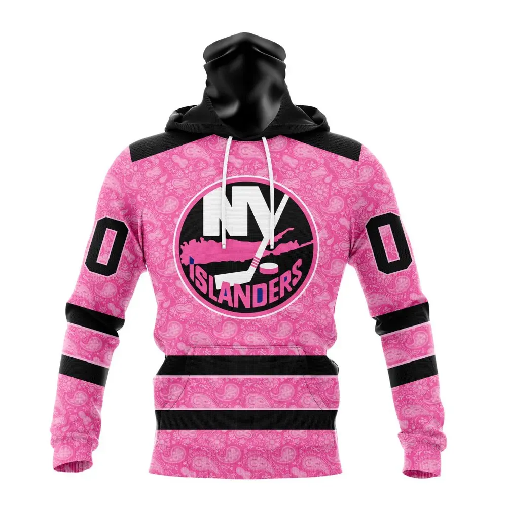 NHL New York Islanders Special Pink Fight Breast Cancer St2306 Mask Hoodie