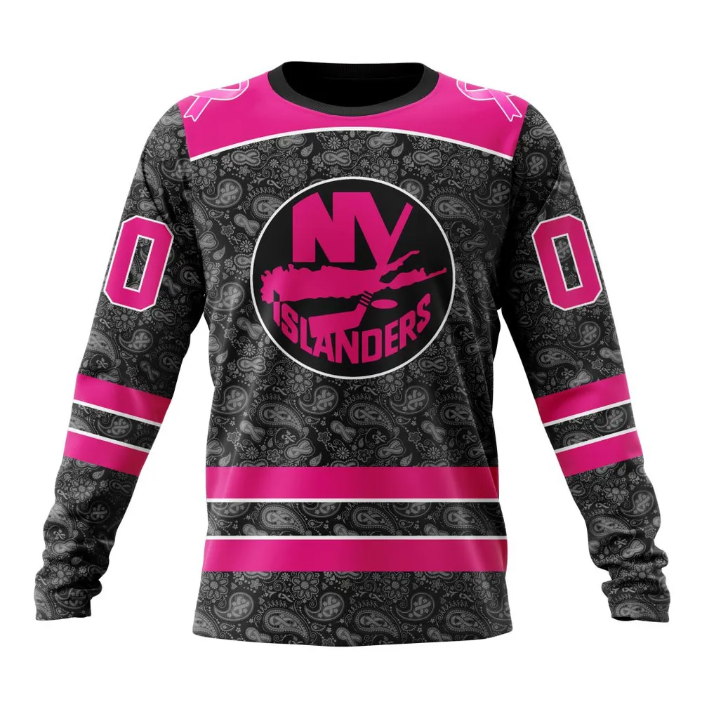 NHL New York Islanders Special Pink In The Rink Fight Breast Cancer St2301 Long Sleeved Sweatshirt 