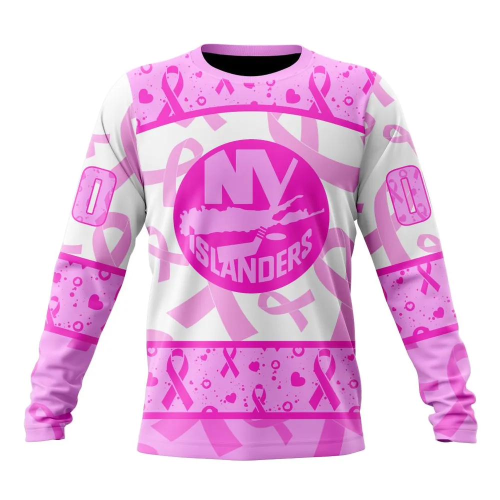 NHL New York Islanders Special Pink October Breast Cancer Awareness Month St2302 Long Sleeved Sweatshirt 