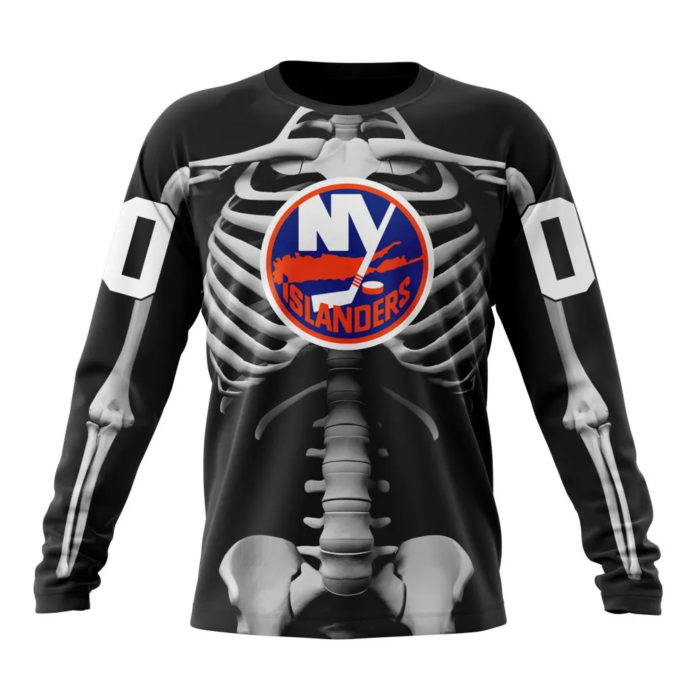 NHL New York Islanders Special Skeleton Costume For Halloween St2301 Long Sleeved Sweatshirt 