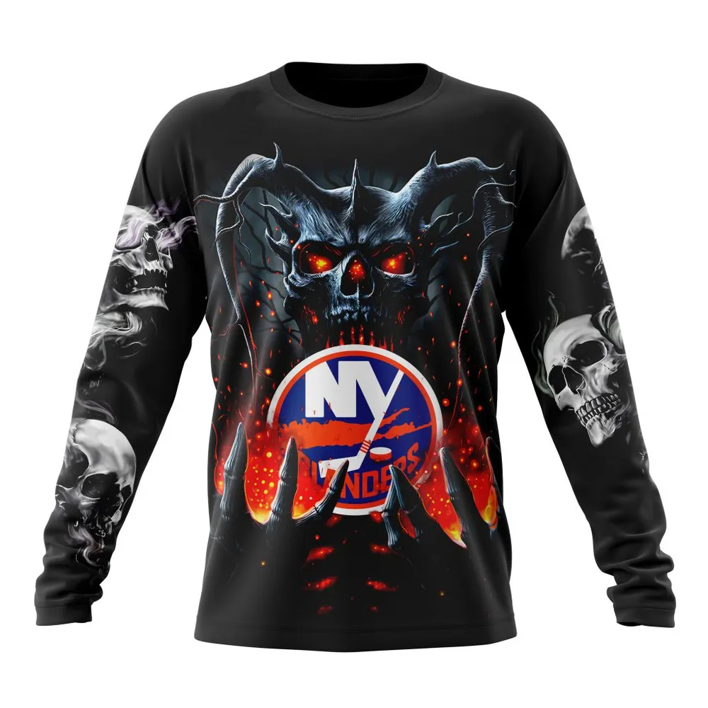 NHL New York Islanders Special Skull Art Design St2301 Long Sleeved Sweatshirt 