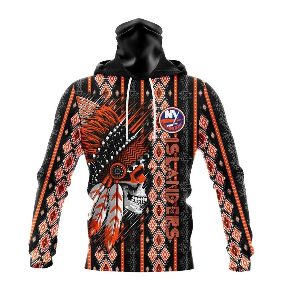 NHL New York Islanders Special Skull Native Design St2301 Mask Hoodie