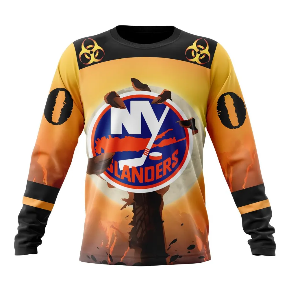 NHL New York Islanders Special Zombie Design For Halloween St2305 Long Sleeved Sweatshirt 