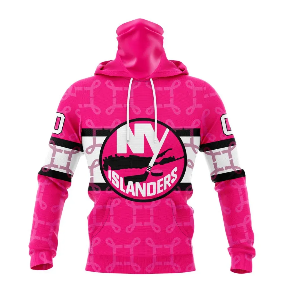 NHL New York Islanders | Specialized Design I Pink I Can! In October We Wear Pink Breast Cancer Mask Hoodie