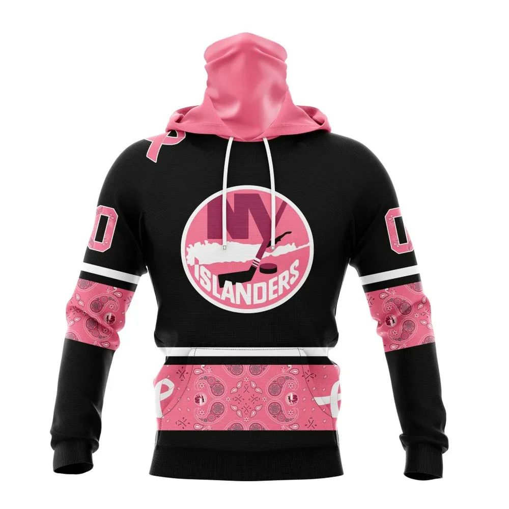 NHL New York Islanders | Specialized Design In Classic Style With Paisley! In October We Wear Pink Breast Cancer Mask Hoodie