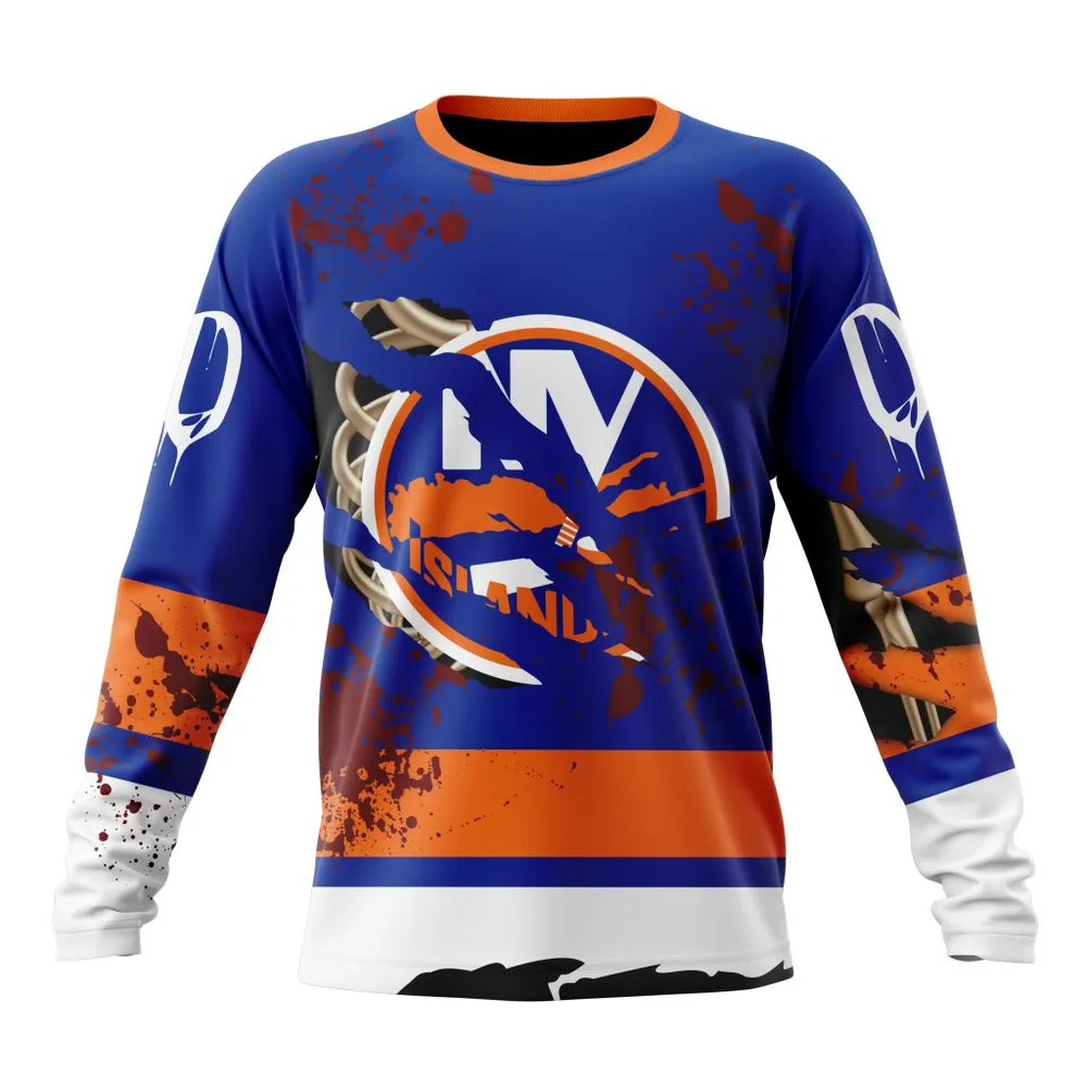 NHL New York Islanders | Specialized Design Jersey With Your Ribs For Halloween Long Sleeved Sweatshirt 