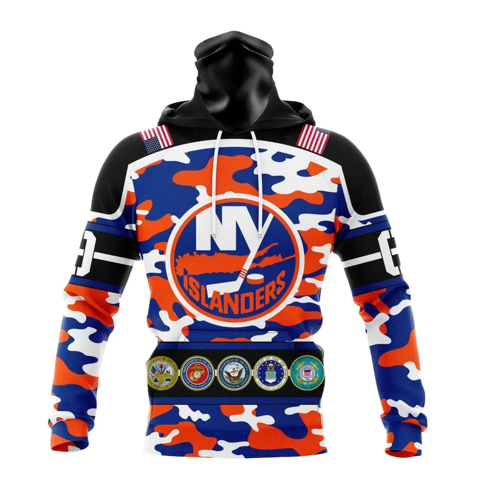 NHL New York Islanders | Specialized Design Wih Camo Team Color And Military Force Logo Mask Hoodie