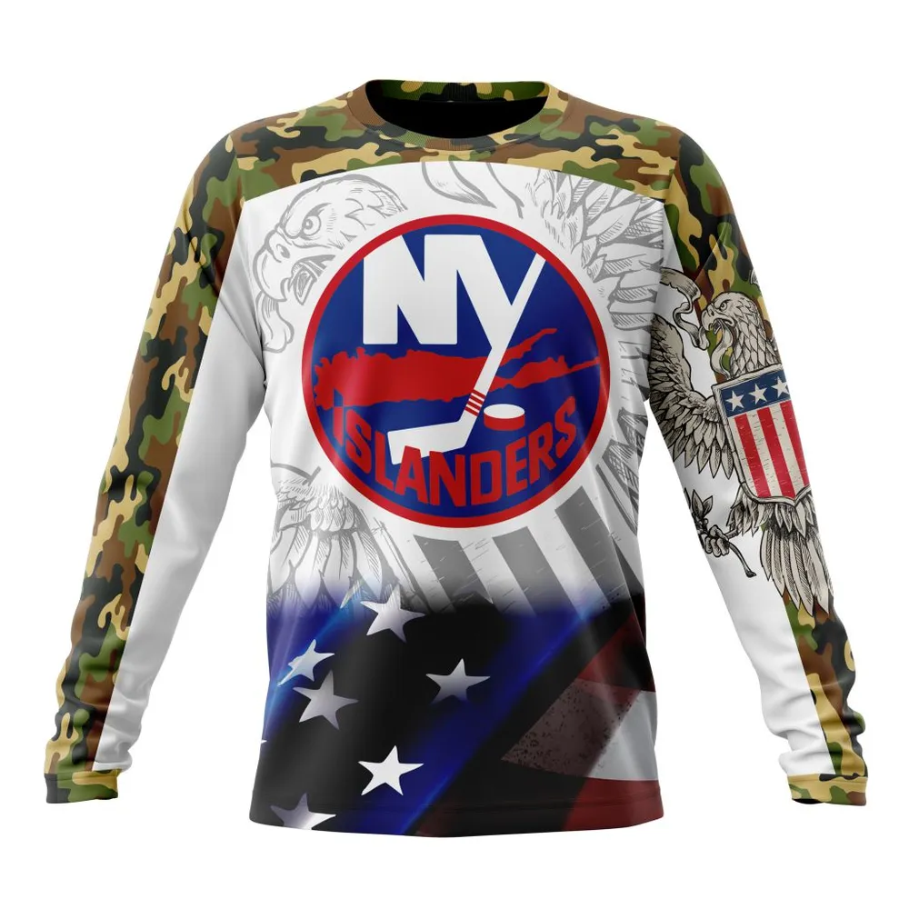 NHL New York Islanders | Specialized Design With Our America Flag And Our America Eagle Long Sleeved Sweatshirt 