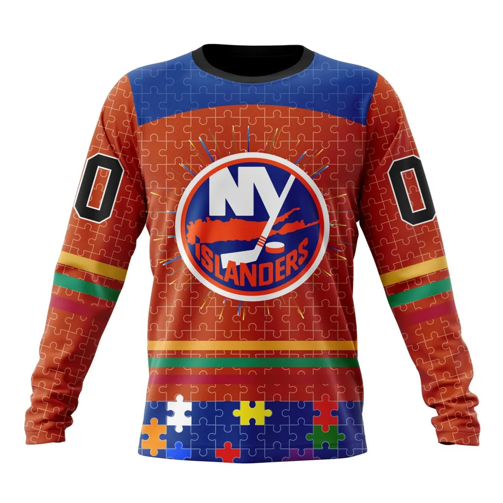 NHL New York Islanders | Specialized Fearless Aganst Autism V0122 Long Sleeved Sweatshirt 