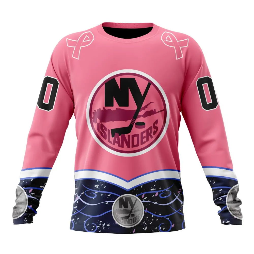 NHL New York Islanders | Specialized Unisex For Hockey Fights Cancer Long Sleeved Sweatshirt 