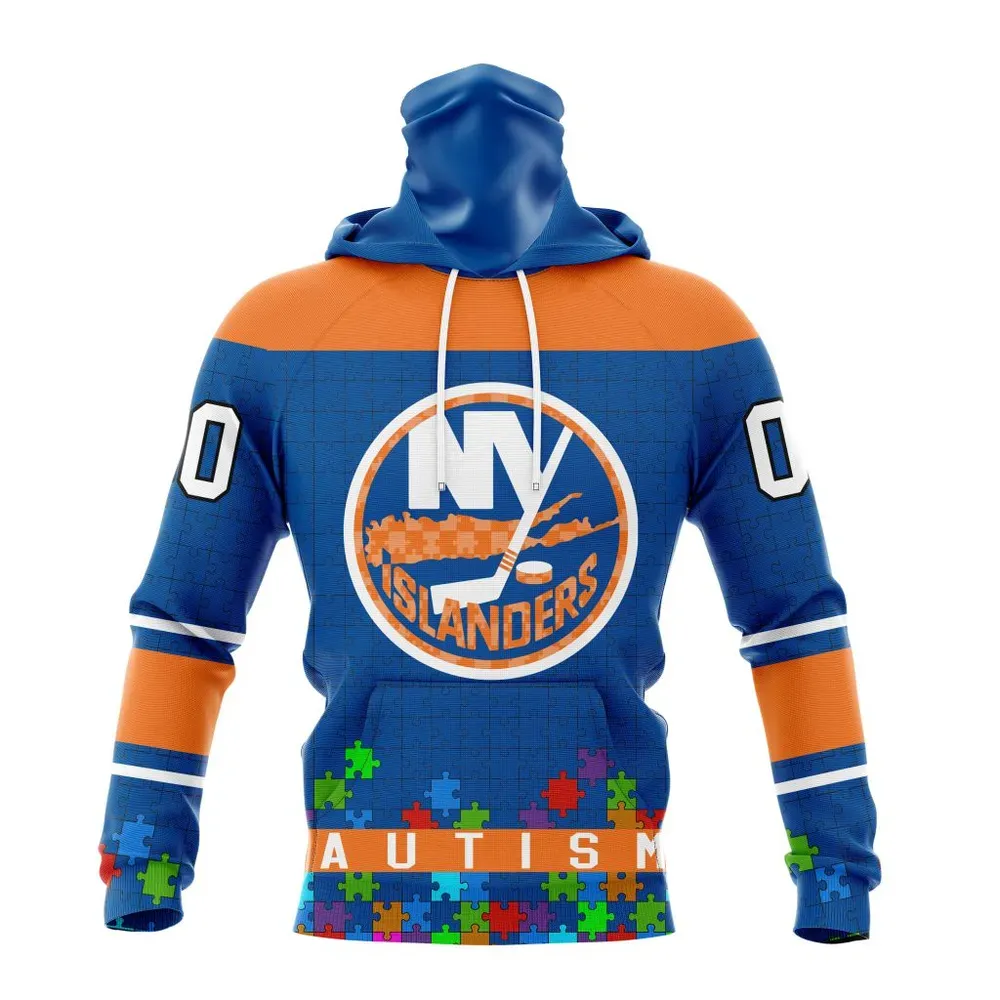 NHL New York Islanders | Specialized Unisex Kits Hockey Fights Against Autism Mask Hoodie