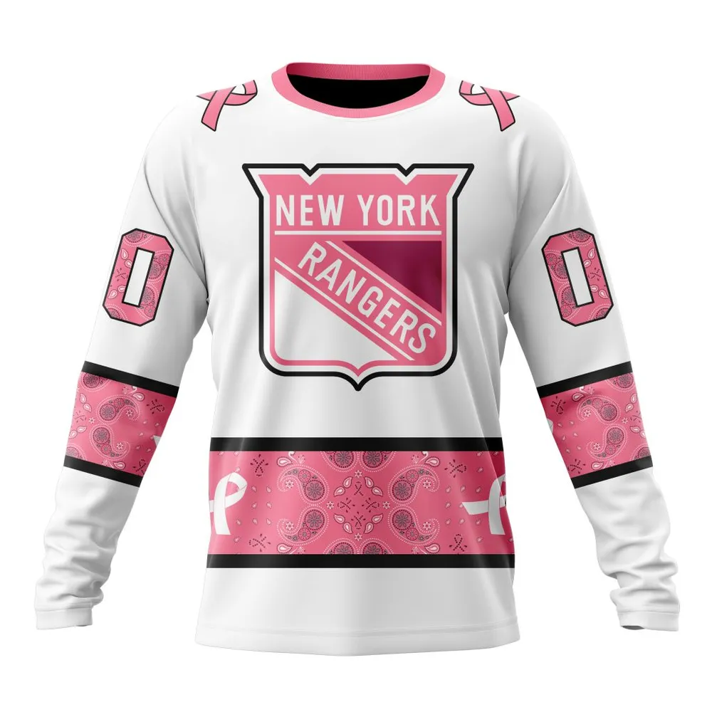 NHL New York Rangers In Classic Style With Paisley! In October We Wear Pink Breast Cancer Long Sleeved Sweatshirt 