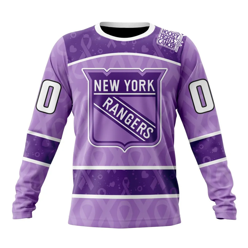 NHL New York Rangers New Lavender Hockey Fight Cancer St2301 Long Sleeved Sweatshirt 