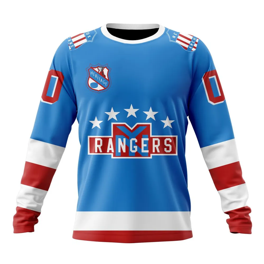 NHL New York Rangers Personalized Heritage Design St2401 Long Sleeved Sweatshirt 