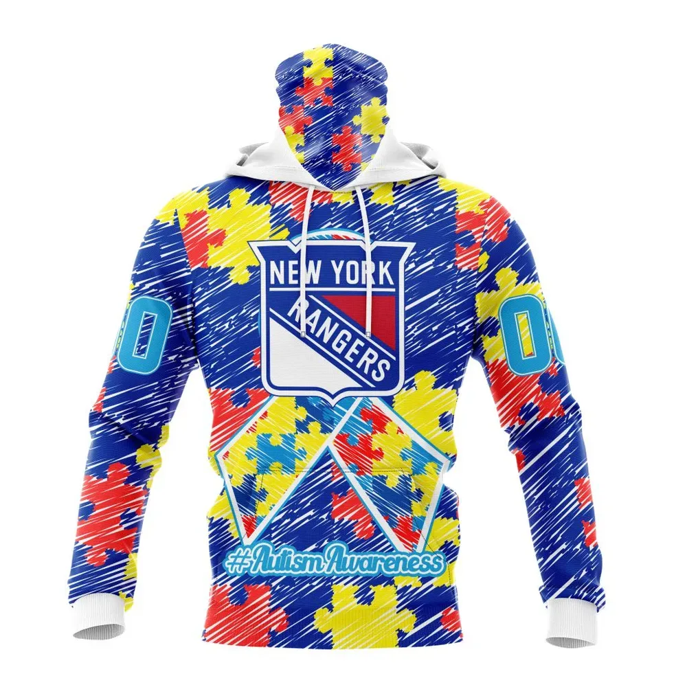 NHL New York Rangers Special Autism Awareness Design St2201 Mask Hoodie