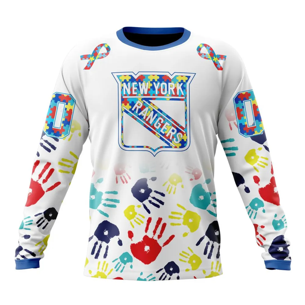 NHL New York Rangers Special Autism Awareness Design St2203 Long Sleeved Sweatshirt 