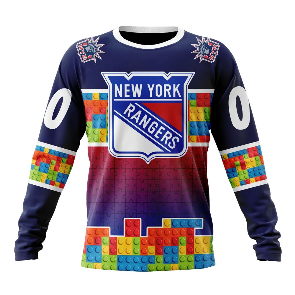 NHL New York Rangers Special Autism Awareness Design V2301 Long Sleeved Sweatshirt 