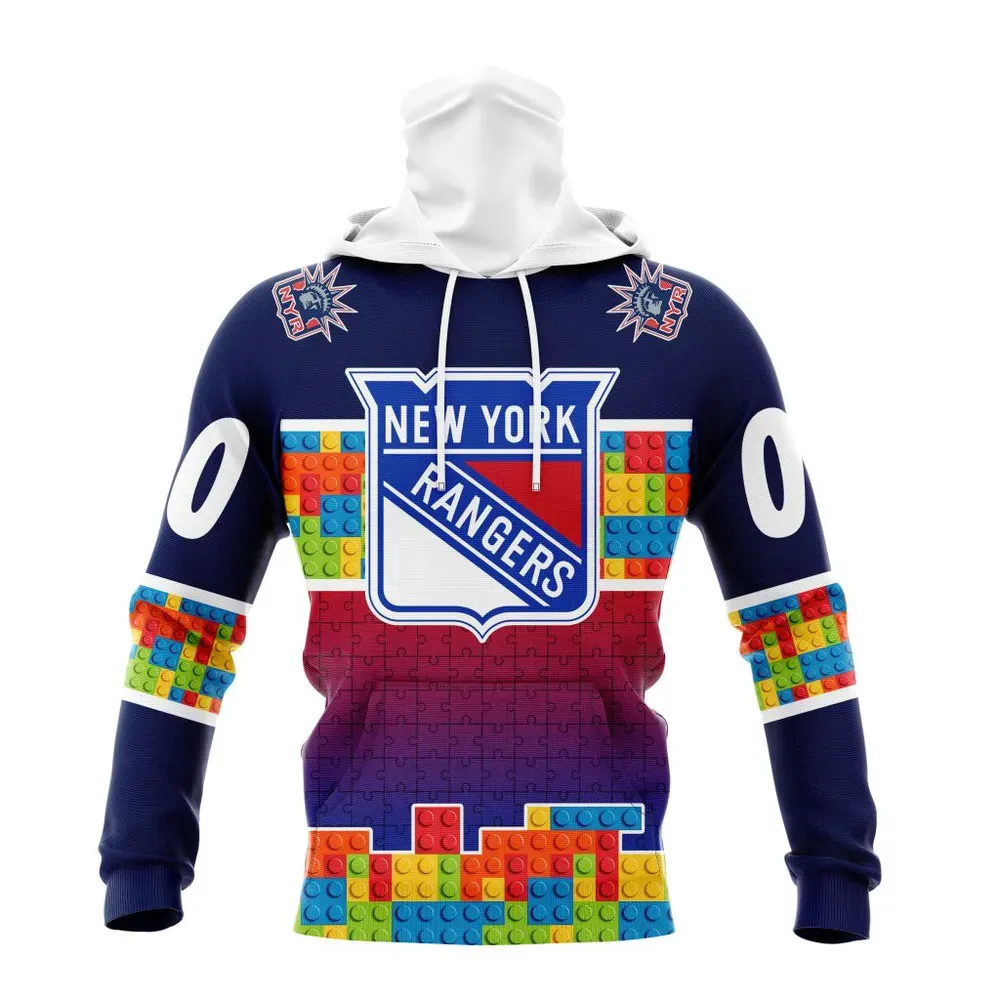 NHL New York Rangers Special Autism Awareness Design V2301 Mask Hoodie