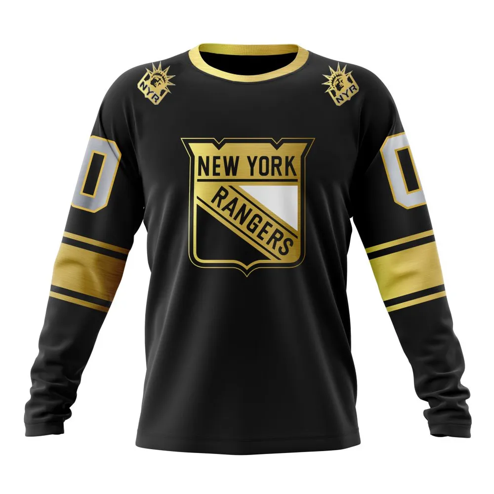 NHL New York Rangers Special Black And Gold Design St2401 Long Sleeved Sweatshirt 