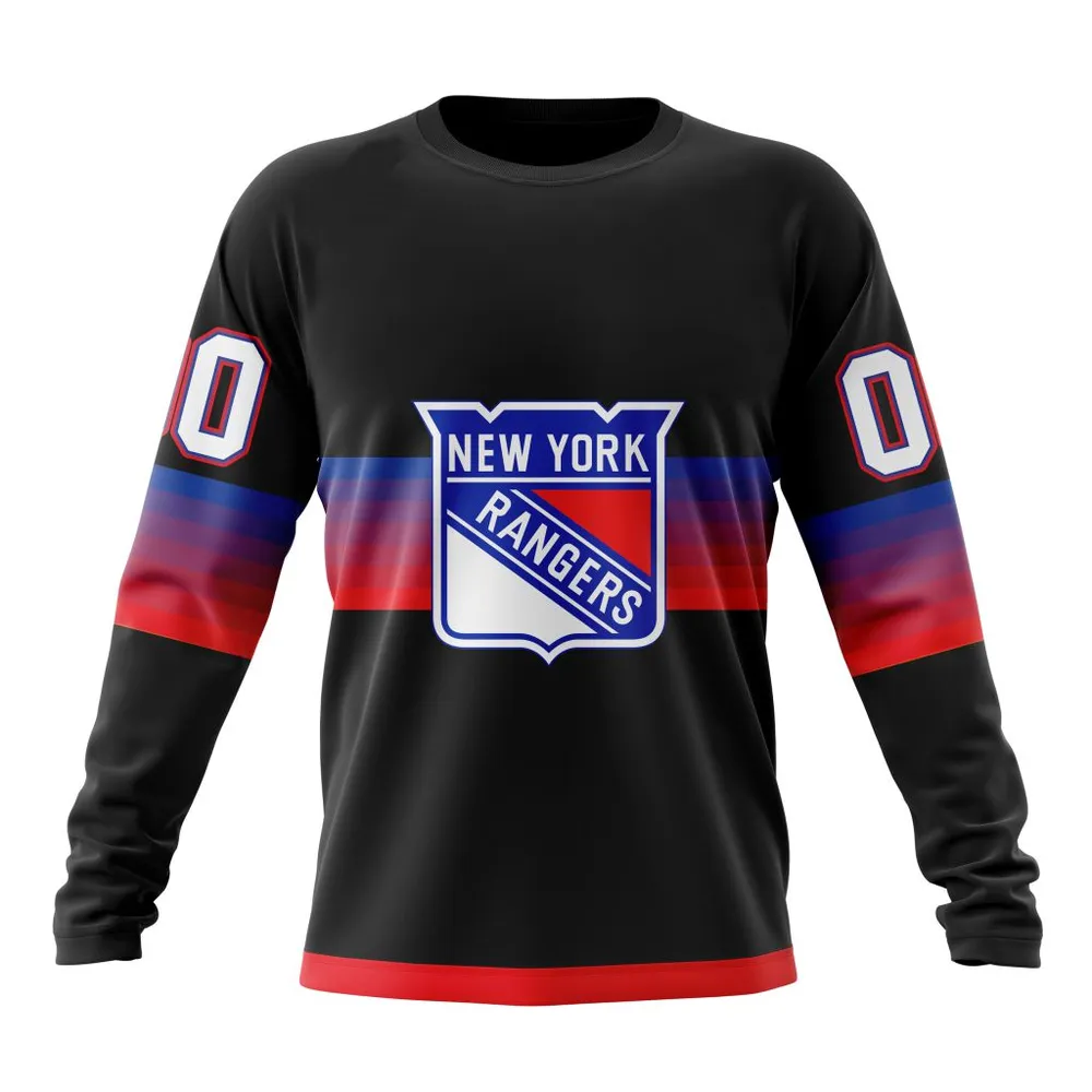 NHL New York Rangers Special Black And Gradient Design St2301 Long Sleeved Sweatshirt 