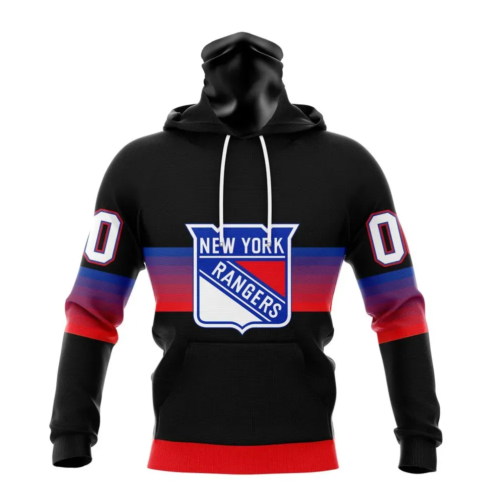 NHL New York Rangers Special Black And Gradient Design St2301 Mask Hoodie