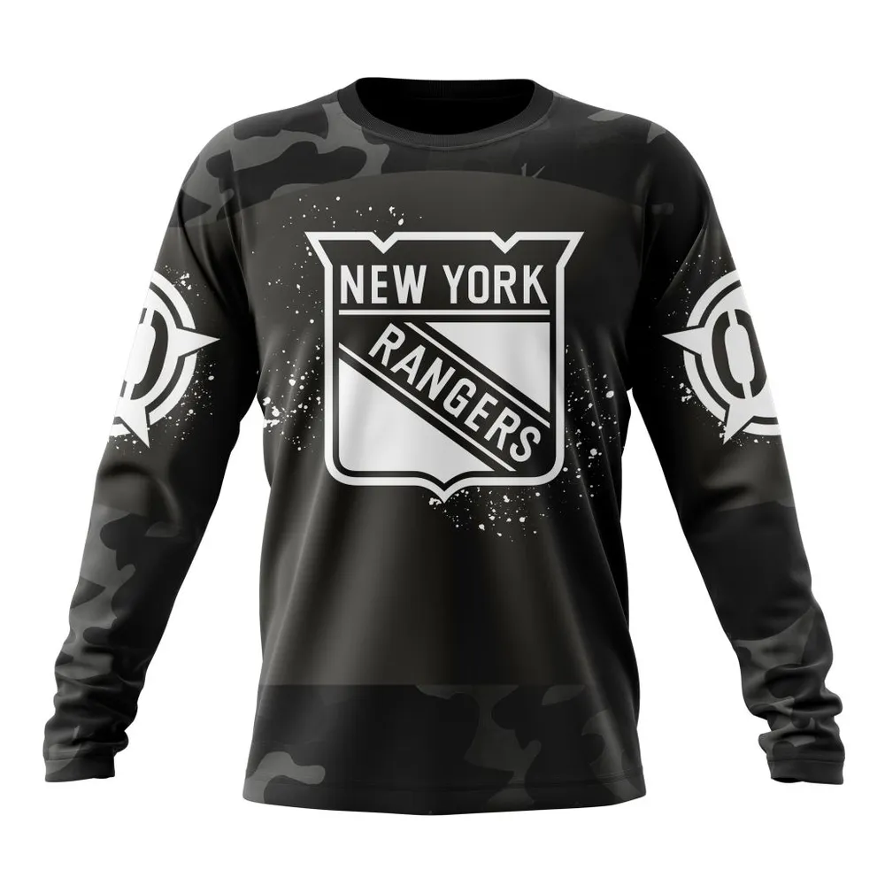 NHL New York Rangers Special Black Camo Design For Veterans Day St2304 Long Sleeved Sweatshirt 