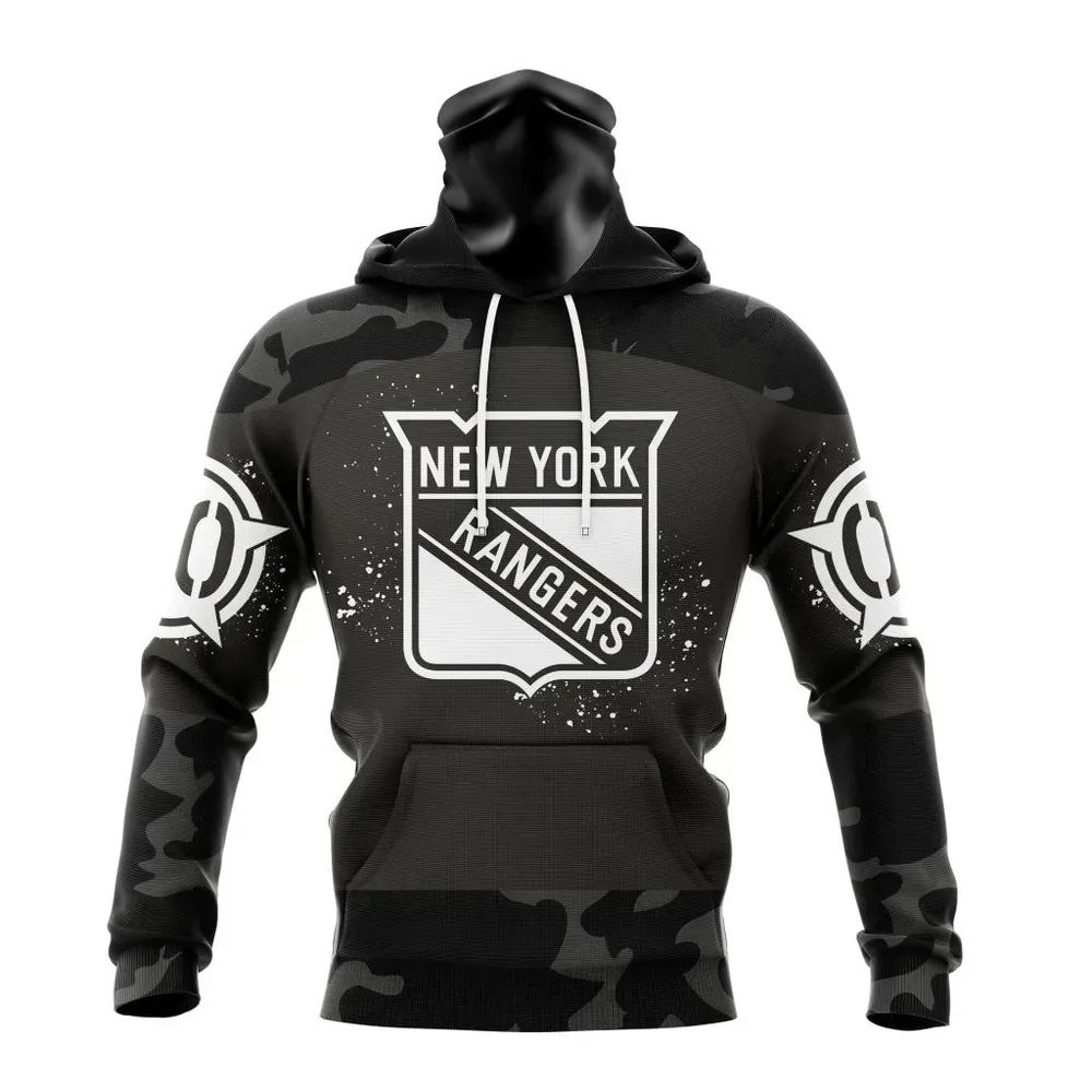 NHL New York Rangers Special Black Camo Design For Veterans Day St2304 Mask Hoodie