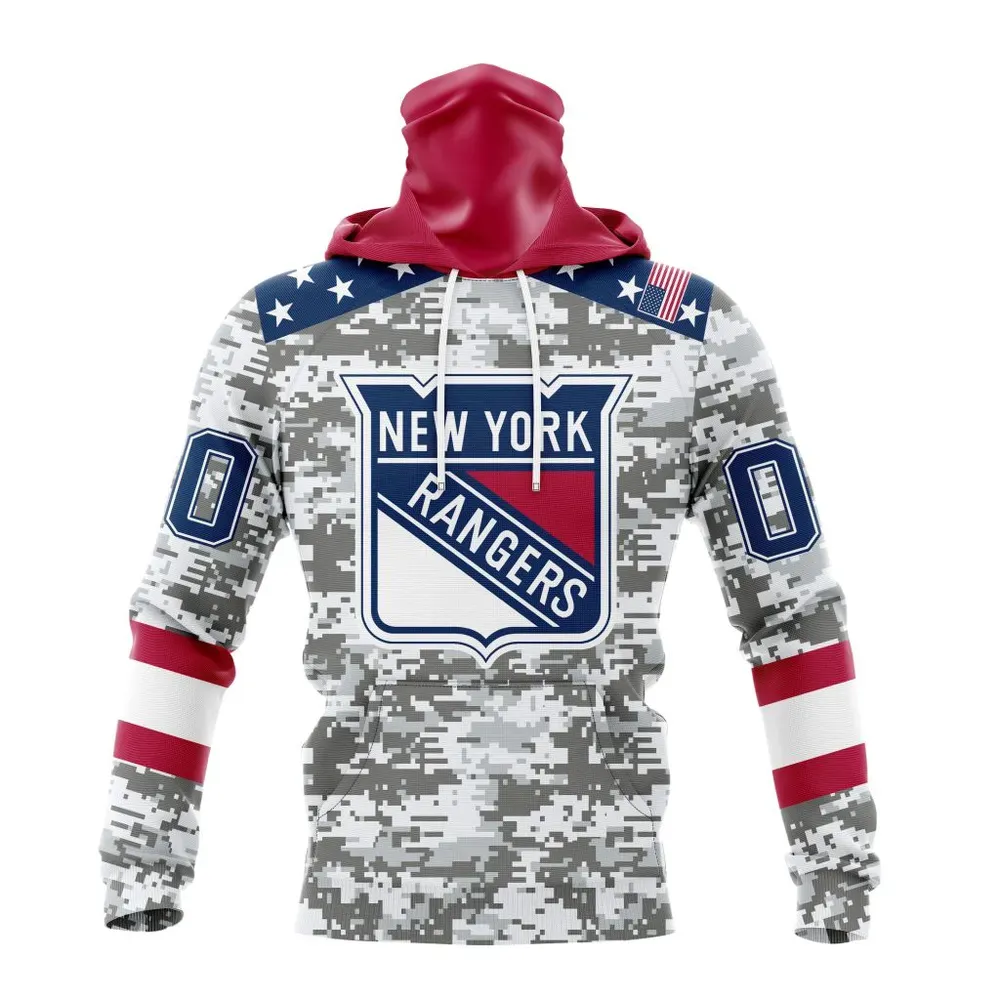 NHL New York Rangers Special Camo Design For Veterans Day St2301 Mask Hoodie