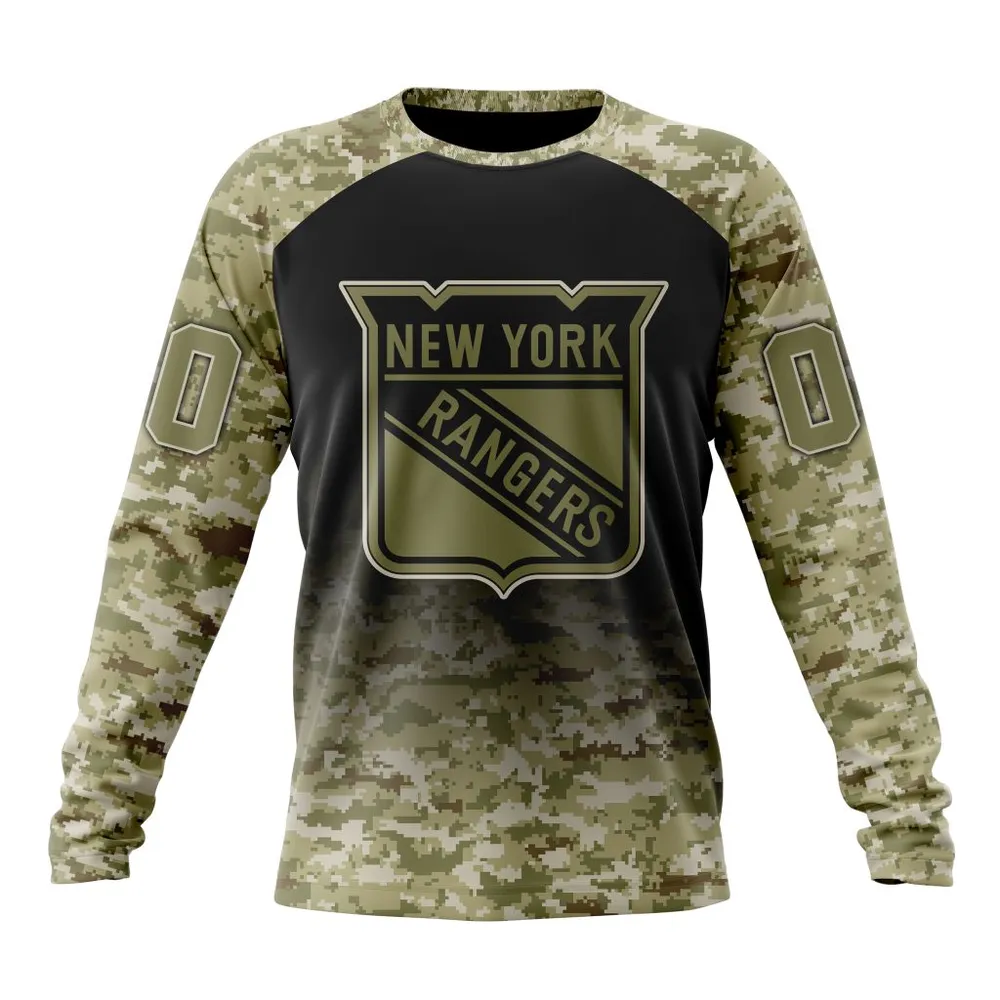 NHL New York Rangers Special Camo Design For Veterans Day St2302 Long Sleeved Sweatshirt 