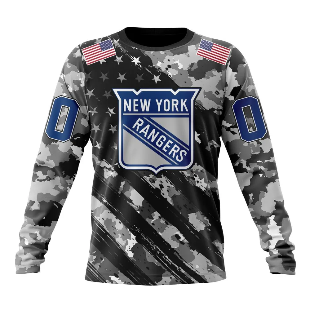 NHL New York Rangers Special Camo Military Design St2301 Long Sleeved Sweatshirt 