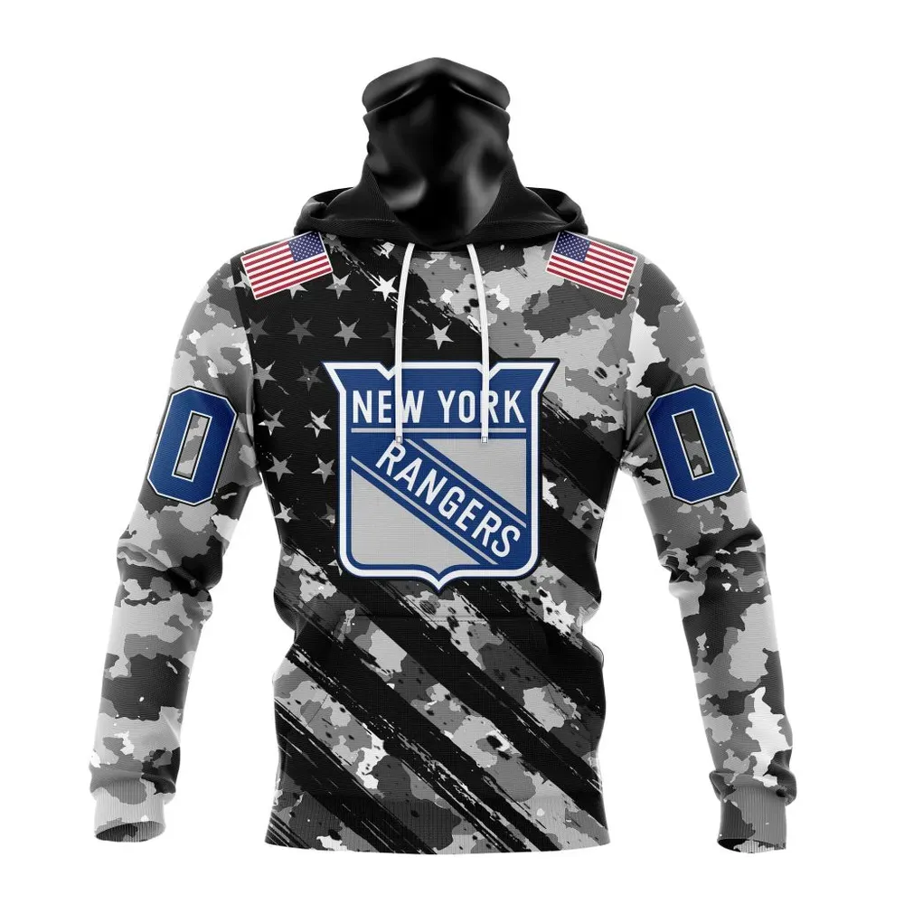 NHL New York Rangers Special Camo Military Design St2301 Mask Hoodie