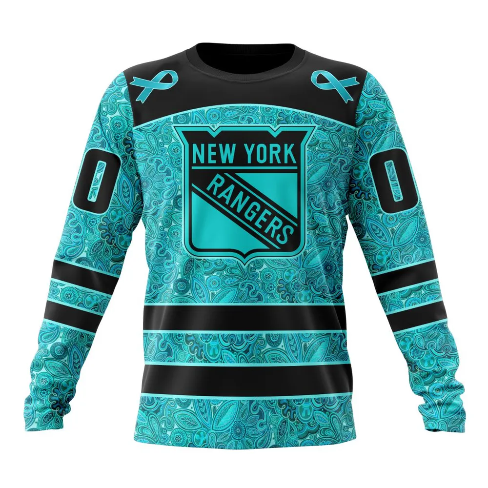 NHL New York Rangers Special Design Fight Ovarian Cancer St2201 Long Sleeved Sweatshirt 