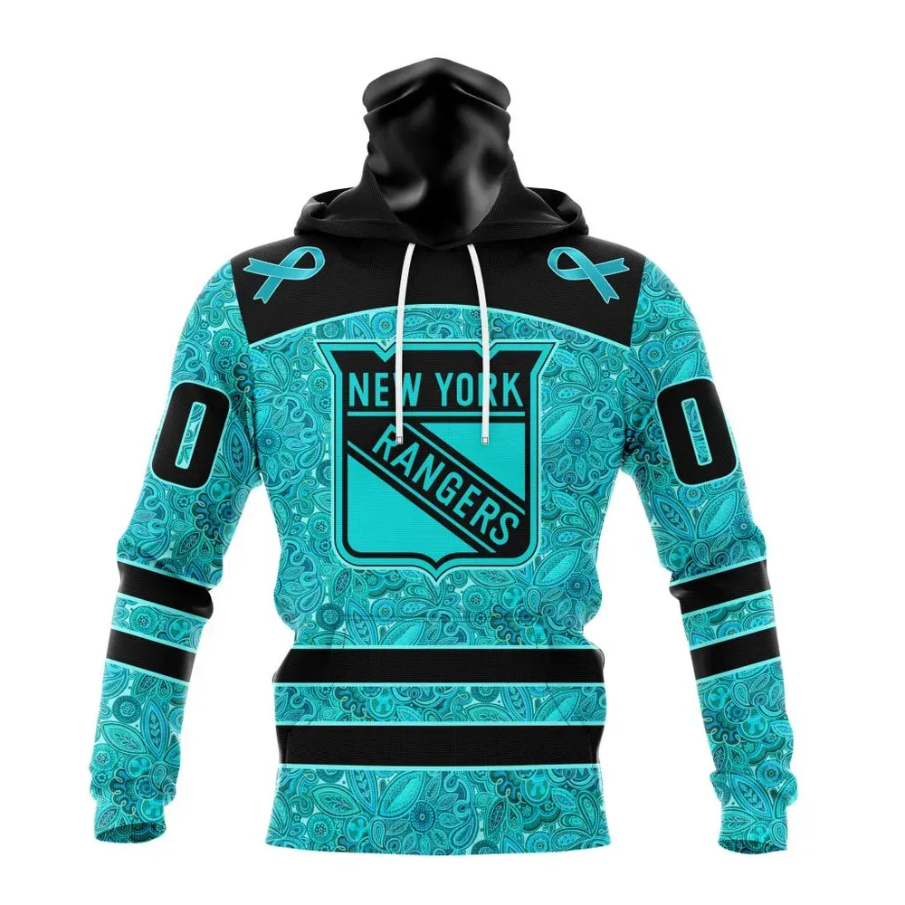 NHL New York Rangers Special Design Fight Ovarian Cancer St2201 Mask Hoodie