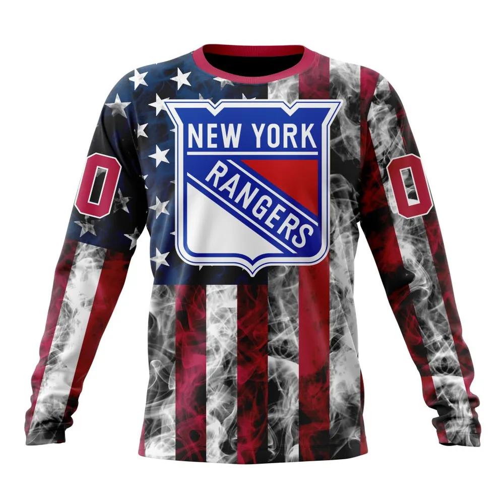 NHL New York Rangers Special Design For Independence Day The Fourth Of July St2401 Long Sleeved Sweatshirt 