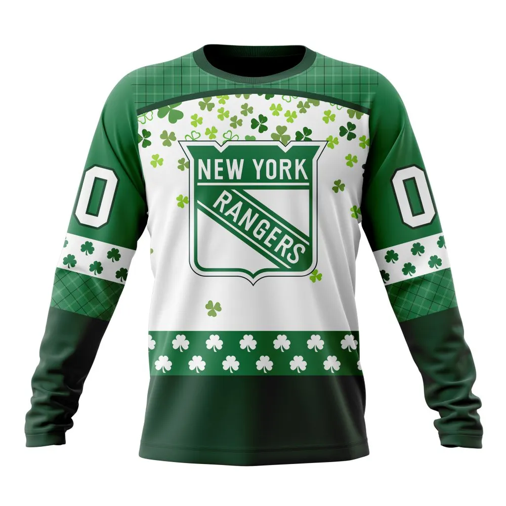 NHL New York Rangers Special Design For St. Patrick Day St2401 Long Sleeved Sweatshirt 