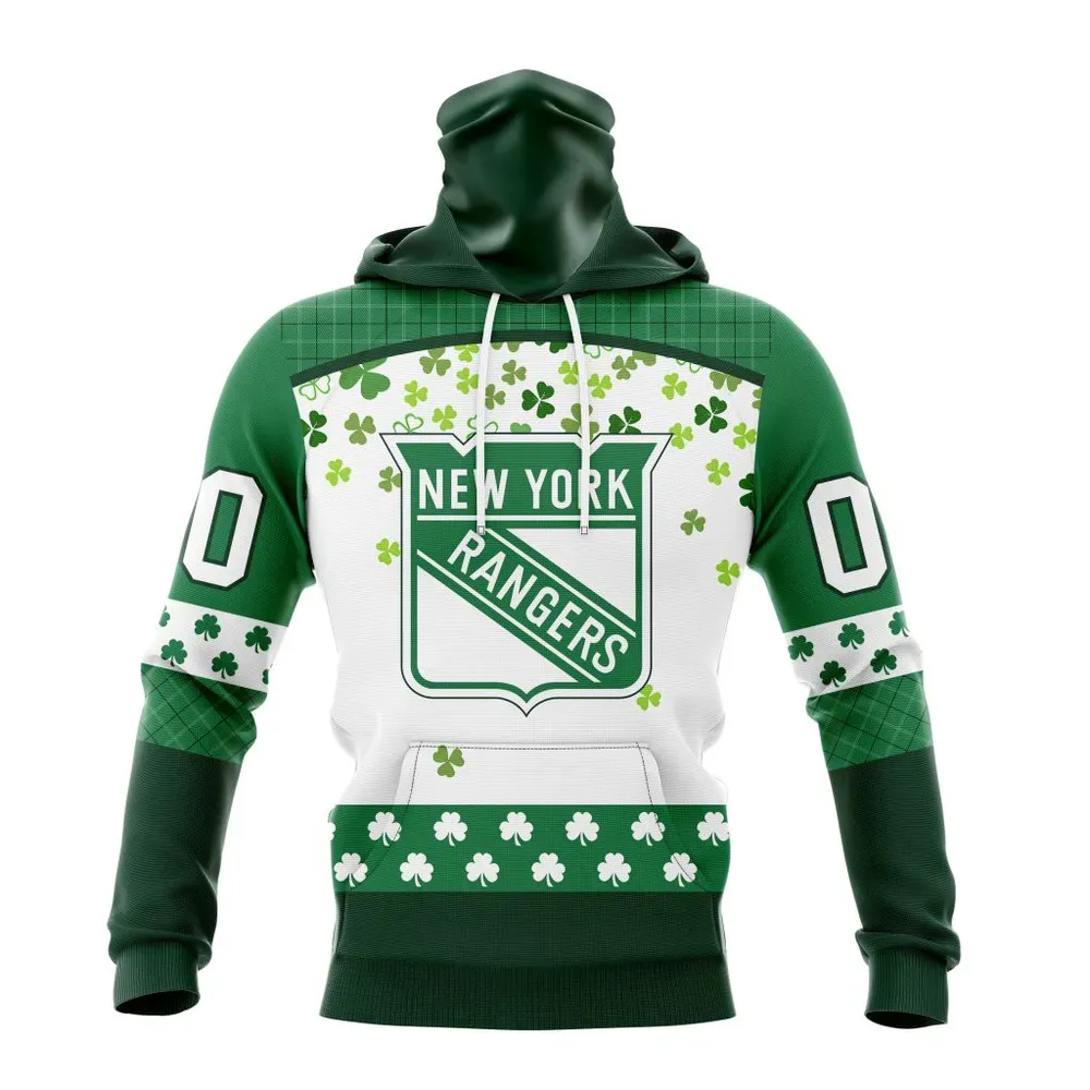 NHL New York Rangers Special Design For St. Patrick Day St2401 Mask Hoodie