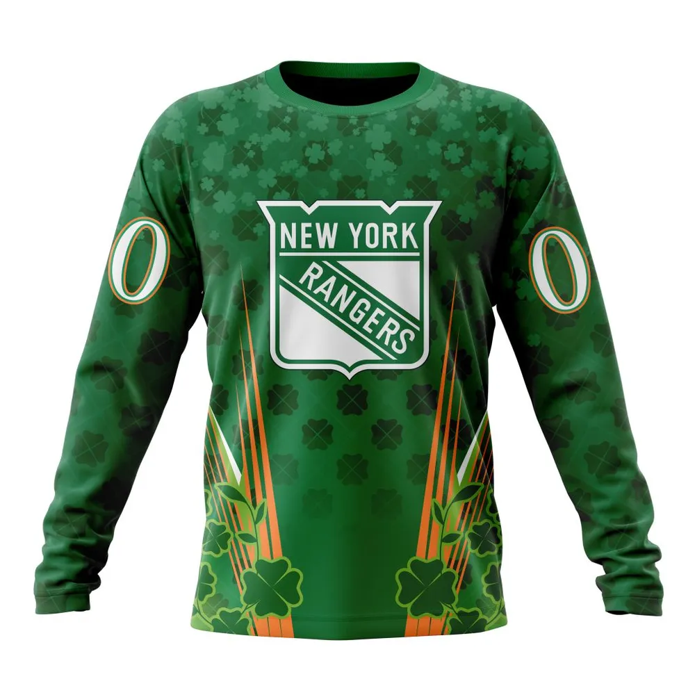 NHL New York Rangers Special Design For St. Patrickâ€™S Day St2402 Long Sleeved Sweatshirt 